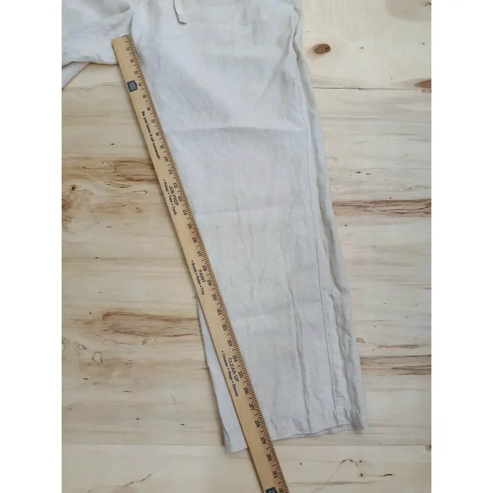 Tasso Elba 100% Linen Pants Mens 38x32 Beige Drawstring Beach Resort Trousers
